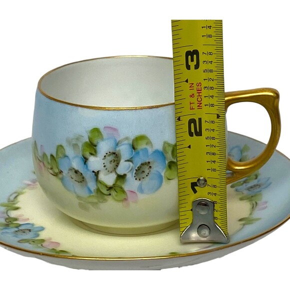 Vintage Tea Cup Saucer Moritz Zdekauer Austria Hand Painted Elegant Blue Floral - Picture 14 of 15